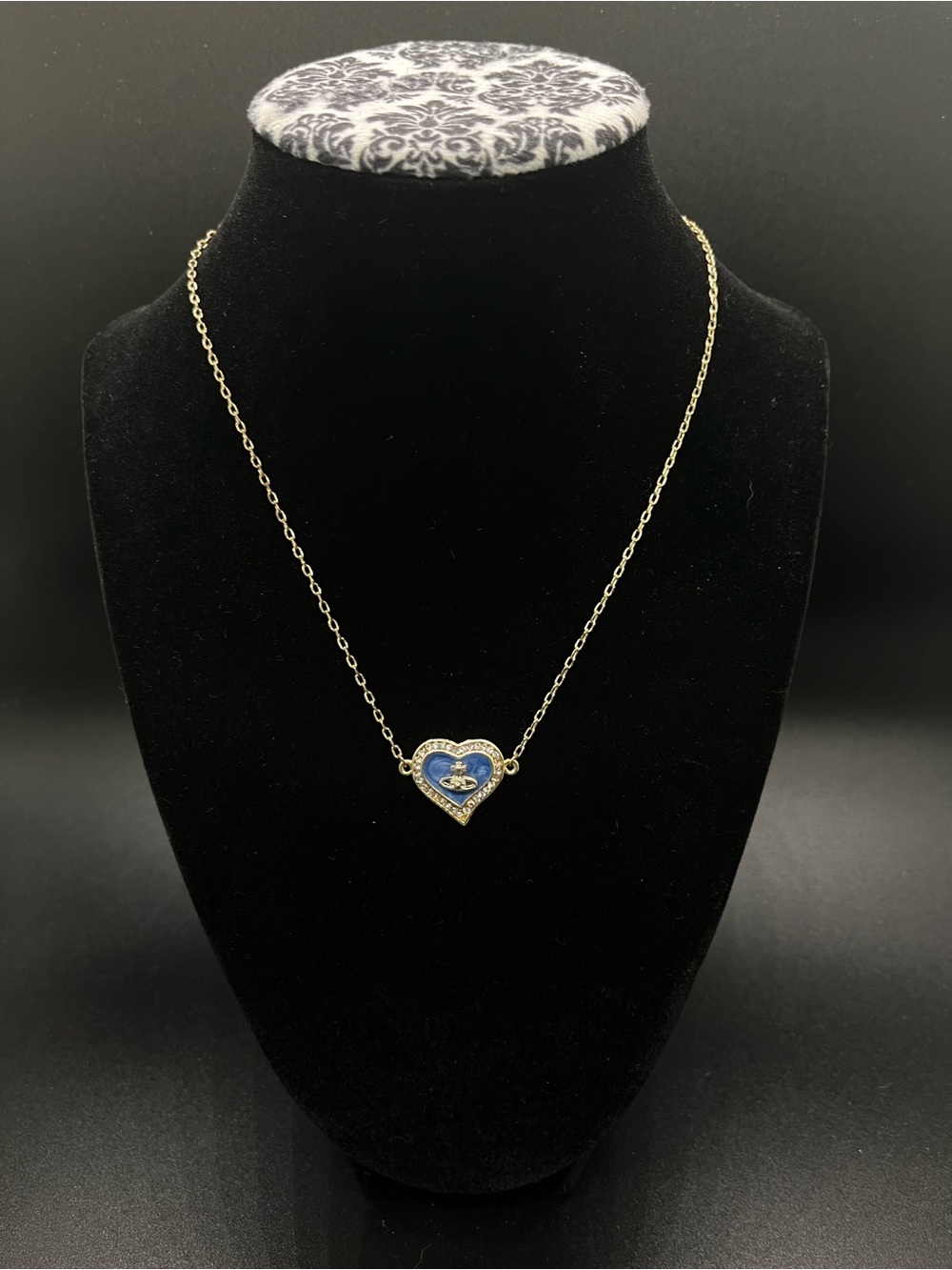 Vivienne Westwood Delicate Gold Heart Pendant Necklace with Blue Enamel